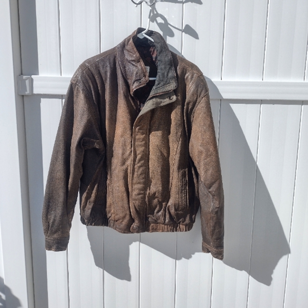 Men's Vintage Ash Creek Trading Brown Leather Suede Bomber Jacket Large